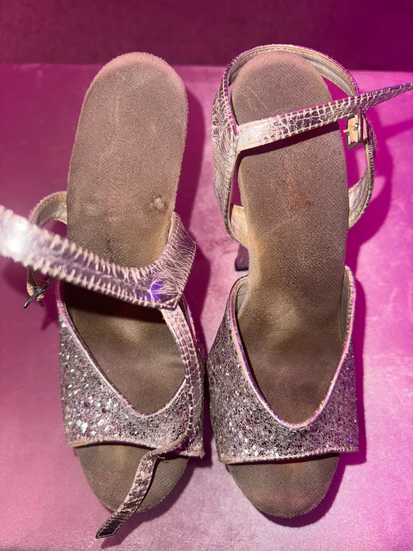 Silver Stripper Heels Used by Juliana