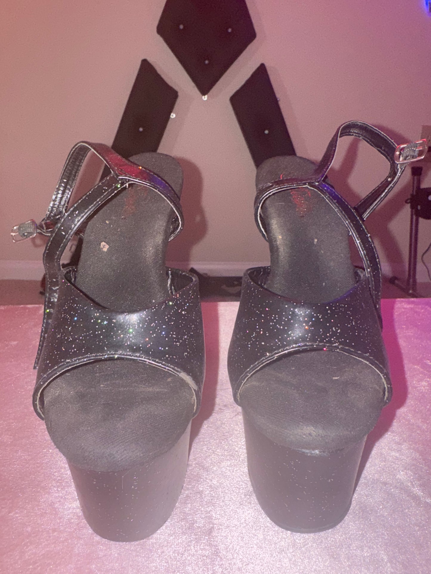 Black Stripper Heels Used by Juliana